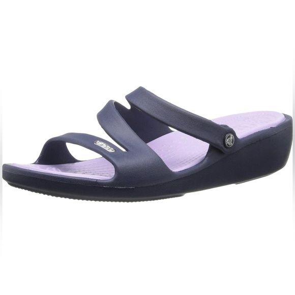 Crocs Iconic Comfort Navy Blue Slip On Sandals - Picture 1 of 13